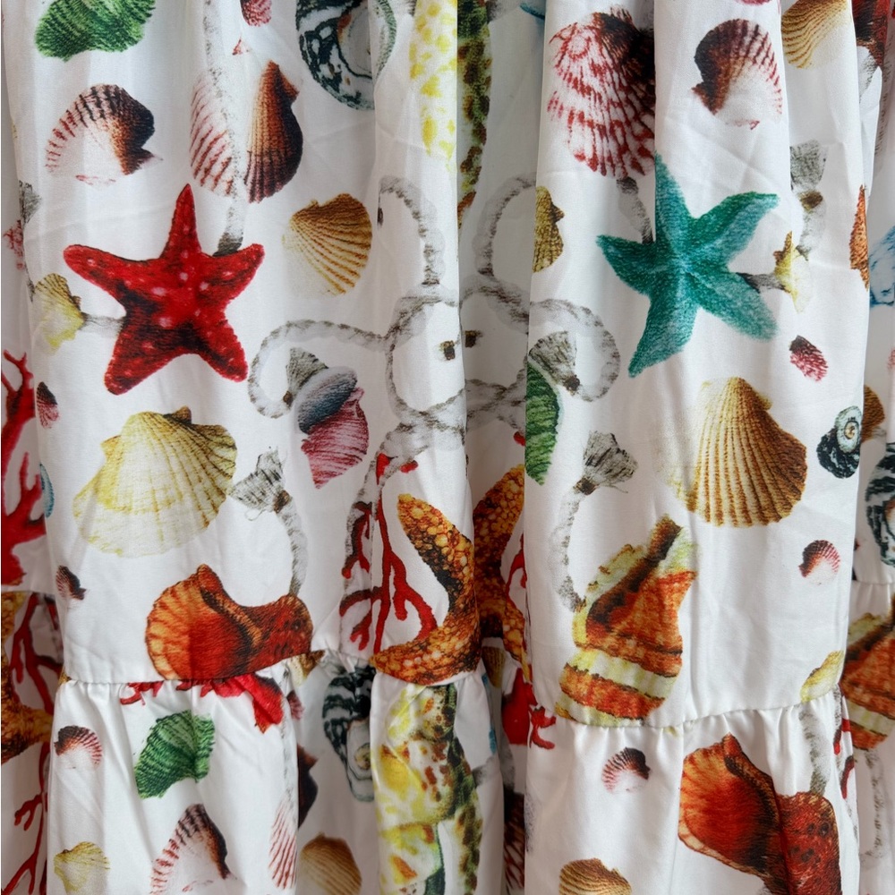 Commense White Skirt Set with Seashell and Coral Print | Coastal Muse - Picture 4 of 5
